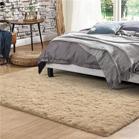 Fluffy Area Rugs, Beige Shag Plush Furry Rugs for Living Room, Bedroom, Fuzzy - Picture 3 of 7